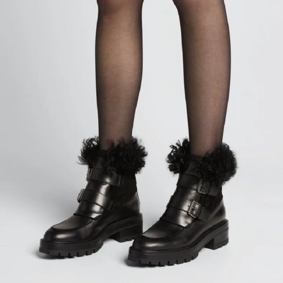 Aquazzura  Ryan Lug-Sole Shearling Buckle Boots - Picture 3 of 15